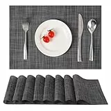 Myir JUN Tischsets Abwaschbar 8er Set,Gewebte Platzdeckchen rutschfest Abgrifffeste Hitzebeständig,Vinyl Platzsets Abwaschbar für küche Speisetisch Hotel,Platz-Matten 30x43.5cm (Dark Grau)