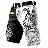 Brand-xrbanime Herren Viking Bedruckte Outdoor-Taktik-Cargo-Shorts Trendige Retro Kurze Hosen mit Mehreren Taschen für den Freizeitbereich