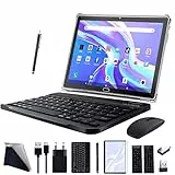 2025 Neueste Tablet 10 Zoll,3-in-1 Android Tablet Mit Tastatur Maus Stift, 4G LTE Tablets Mit 2 SIM 1 SD,64GB ROM 512GB TF-Octa-Core | 1080P FHD | 13MP | 6000mAh | Bluetooth | WLAN GPS Typ C-Schwarz
