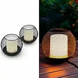 Navaris 2x Solar Gartenkerze - LED Kerzen Mit Flackereffekt - Outdoor Laterne für Garten - Wiederaufladbare Solarlaterne Set