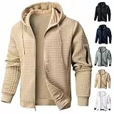 CSHE Strickjacke Herren Casual Einfarbig Kapuzenjacke Langarm Reißverschluss Kapuzenpullover Waffelmuster Hoodie Jacke Herbst und Winter Übergangsjacke