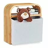 Relaxdays Hocker mit Aufbewahrung, Design Sitzhocker mit Stauraum, schmaler Bambus Holzhocker für die Garderobe, natur, 19.5 x 41 x 45 cm
