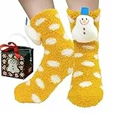 BINXWA Geschenk für frauen Flauschige socken, Antirutschsocken damen Weihnachtsgeschenke, kuschelsocken, stoppersocken Weihnachten Schneemann mit Geschenkbox, Einheitsgröße