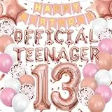 Luftballons zum 13. Geburtstag, Offizielle Teenager 13 Geburtstag Dekorationen Roségold für Jungen Mädchen Happy Birthday Banner mit Nummer 13 Stern Folienballons Konfetti Folienballons für Kinder