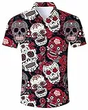 Goodstoworld Totenkopf Hawaii Hemd Männer Skull Hemd Coole Sommer Hawaiihemd Herren Casual Strand Kurzarm Hemden Halloween Kostüme Faschings Shirt L