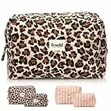 feschi Oversized Beauty Bag - Leopard | große Gesteppte Kosmetiktasche mit Leopard Muster | Kapazität für All Deine Beauty Produkte und Haarpflege | praktische Innentasche