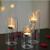 Romadedi Teelichthalter Glas Kerzenständer Windlicht - 3 Pcs Cylinder Kerzenhalter Teelichtgläser Für Teelicht Kerzensand Windlichter Kerzenglas Für Tischdeko Deko Wohnzimmer Home Decor Hochzeitsdeko