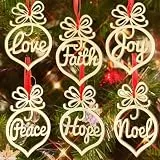 Healifty Weihnachtsbaumschmuck aus Holz, zum Aufhängen, hohles Herz, Frieden, Liebe, Freude, Glaube, Noel, Hoffnung, Weihnachten, Basteln, Verzierungen, 6 Stück