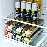 FIYSON Automatisch Rollende Eieraufbewahrungsbox Eierbehälter Stapelbarer Eierbox Eierhalter Kühlschrank Eieraufbewahrungsboxen mit Deckel Küche Kühlschrank Eierspender Eierkorb Boxen,33 * 8cm (Grün)