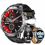 LIGE Militär Smartwatch Herren(3 Armbändern) - 1000 mAh/1,85' HD Großes Touchscreen/LED-Licht, Fitnessuhr mit 110+ Sportmodi, Herz-/Schlaftracking,Sportuhr für iOS/Android, Tiefschwarz