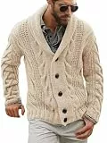 Herren-Strickjacke mit Zopfmuster, Schalkragen, lockere Passform, langärmelig, lässige Strickjacke, Beige, X-Groß