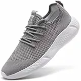 BUBUDENG Herren Sneaker Laufschuhe Sportschuhe Straßenlaufschuhe Turnschuhe Atmungsaktive Leichtgewichts Outdoor Gym Fitness Schuhe,Hellgrau,EU 42