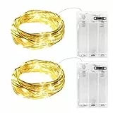 Gcstnn Lichterkette Batterie Timer, 2 Stück 2M 20LED Micro Fairy Lights IP65 Wasserdichte Kupferdraht Lichterketten für Zimmer Garten Krüge Flaschen Weihnachten Halloween In/Außen Deko DIY (Warmweiß)