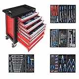 DEMA Werkstattwagen Carlos – Gefüllter Werkzeugwagen mit 260-tlg. Handwerkzeug, robuster Schubladenwagen für Profis & Heimwerker