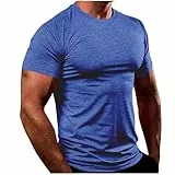 KOG T-Shirts für Herren Sommer Shirts Kurzarm Kleidung Einfarbige Tshirts Vintage Baumwolle Shirt Angebote Jungen Arbeitsshirt Gym T Shirt Oversized Sportshirt Sale Herren Blau L
