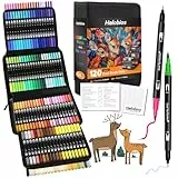 Halobios Dual Brush Pen Set, Filzstifte 120 Farben Pinselstifte Marker Aquarell Stifte Für Kinder und Erwachsene, Ausgestattet mit Schwarzer Tragetasche Lagerbasis