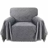 BellaHills Baumwoll-Überwurfdecke, Sofabezug, weiche Überwürfe für Sessel, Sofa, Sofa, Bettüberwurf, Couchbezug, Sofa-Schonbezüge, gestrickt, dekorative Decke, 180 x 230 cm, Grau