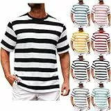 UHouse Tshirt Herren Schwarz Weiß Gestreiftes Shirt Basic T-Shirt Pyjama Oberteil Kurzarm Bequeme Schlafanzugoberteile Leichte Kurzarmshirt Große Größen Streetwear Lässig Baumwolle Top 4XL