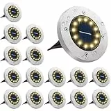 Bowfar 16 Stück Solar Bodenleuchten Aussen, Solarleuchten Garten mit 12 LEDs für Außen, 3000K Warmweiß Wasserdicht Led Solar Gartenleuchten, Solarlampen für Rasen Auffahrt Gehweg Patio Garden