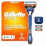Gillette Fusion5 Rasierer Herren, UEFA Champions League Special Edition — Inkl. 1 Nassrasierer, Reiseschutzkappe, 3 Ersatzklingen mit Gleitstreifen und 5 Klingen für Eine Langanhaltende Rasur — Blau