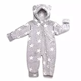 Hoppediz Baby Overall aus Fleece, extra lange Beine - perfekt für die Babytrage, Umschlagbündchen an Händen und Füßen - grau-creme 48-52