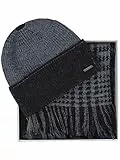 bugatti Geschenkset Beanie & Raschelschal | Karomuster Navy