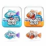 ROBO ALIVE Robo Fish Serie 3 Roboter-Fisch, 2er-Pack, orange und blaugrün, schwimmt in mehrere Richtungen, batteriebetrieben, Spielzeugfisch, Poolspielzeug (2er-Pack, orange und blaugrün)