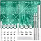 CGBOOM Schneidematte Set, Selbstheilende Bastelunterlage Schneideunterlage Cutting Mat mit 50stk Bastelmesser und Stahllineal für Basteln Zeichenunterlage Bastelskalpell(A3 45X30MM)