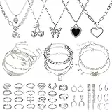 JSTHHTT 45 Stück Schmucksets für Damen, Schmuck Silber, Schmucksets für Damen, Schmuckset Silber, Schmuck Set Damen, Modeschmuck Schmuckset, Schmuck Set für Geschenke Geburtstags Valentinstag