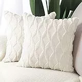 Madizz 2er Set Sanft Plüsch Kurze Wolle Samt Dekorativ Zierkissenbezüge Luxus Stil Kissenbezug für Sofa für Schlafzimmer Beige 65x65 cm Quadrat