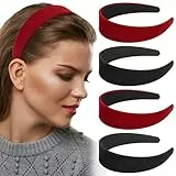 Huiguli Haarreifen Damen, 4 Stück Breite Stirnbänder aus Samt, Solides Rutschfest Modisches Haarbänder, Vintage Haarreif für Damen Mädchen, Rot und Schwarz