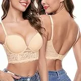 iClosam Damen BH Rückenfrei Push Up Rückenfreier BH mit Bügel Bustier mit Niedrigem Rücken für Frauen Bra Spitzen V-Ausschnitt BHS U-förmiger Rücken Unterwäsche Abnehmbar Träger