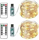 BXROIU 2 x 100LEDs Lichterkette USB 10 Meter Silbernedraht mit Fernbedienung Timer 8 Programm und Dimmen (Warmweiß), LED
