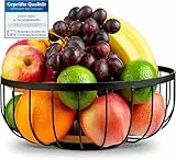 HIKITCHEN® Obstkorb - Fruchtkorb - Metall- und Bambusschale - Obstschale für Küche und Haushalt - Obsthalter (Schwarz)