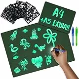 Maltafel Zaubertafel A4 und A5 6 Schablonen 2 UV Stift Spielzeug ab 3 Jahre - BONNYCO | Jungen und Mädchen Geschenke 3 4 5 6 7 8 9 Jahre | Magic Drawing Pad, Kinder Spielzeug Geburtstag, Weihnachten