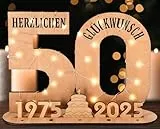 Giftota - 2025 Originelle 50 Geburtstag Geschenk Frauen & Männer - 50 Goldene Hochzeit - Geldgeschenke 50 mit LED Lichterkette Ständer - Holz-Schild Gästebuch - 50 Geburtstag Deko - Hochzeitsgeschenke