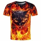 Goodstoworld T Shirt Herren 3D Katze Orange Shirt Druck Lustig Unisex Regular Fit T-Shirt Casual Cool Grafik Muster Sommer Kurzarm Tops Tee für Männer M