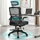 ALFORDSON Ergonomischer Büro-Schreibtischstuhl, Computerstuhl mit dynamischer Lordosenstütze, neigbarer Drehstuhl mit hochklappbarer Armlehne, Schwarz