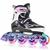2PM SPORTS Verstellbar Inliner für Kinder, Leucht Inline Skates Rollschuhe für Damen/Herren (Purple Pink M)