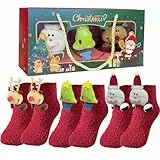 3 Paar weihnachtssocken kinder,Elch Weihnachtsmann Weihnachtsbaumsocken warm antirutschsocken kinder Flauschige socken geschenke weihnachten kinder für 2-12 Jahre alt mit Geschenk Box