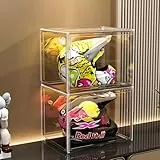 GUDEMAY XL transparente stapelbare Aufbewahrungsboxen mit Magnetverschluss - Staubdichte Aufbewahrung Vitrine Acryl Schaukasten für Helme, Figuren, Bücher, Kosmetik, Schuhe und Handtaschen (1er Set)