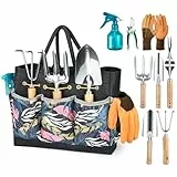 Grenebo Gartenwerkzeug Set,9 Stück Garten Werkzeug mit Gartengeräte Organizer Handtasche, Rostfreies und ergonomisches Gartengeräte Set, Ideale Gartengeschenke für Frauen für Gartenliebhaber geeignet.