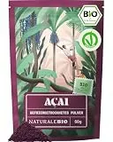 NaturaleBio Acai Pulver 50 g gefriergetrocknetes Acai-Beeren Pulver (Freeze-Dried) aus Brasilien - Getrocknete Rohkost aus der Acai-Frucht, ideal für Smoothies und Gesundheitsdrinks