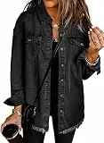 Dokotoo Damen Jeansjacke Oversize Übergangsjacke Sommer Dünne Jeans Jacken Button Down Streetwear Damenjacken, schwarz, 2XL