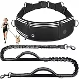 Looxmeer Joggingleine Hunde mit Bauchgurt, Freihändig Hundeleine für Große und Mittelgroße Hunde mit Dual Griffe, Reflektierende Laufleine Bauchgurt Hundeleine zum JoggenLaufen, 1.6-2.2M, Schwarz
