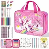 JYPS Einhorn Malset für Kinder, 73 Teiliges Waschbar Malkoffer Mit Einhorn Malbuch, Glitzerstifte, Buntstifte, Wachsmalstifte, Kunstset Bastelset Schreibwaren, Ostern Geschenke für Mädchen 4-12