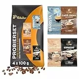 Tchibo Kaffeeprobierset Caffè Crema und Espresso 400g (4x 100g) Testpaket Geschenkidee, verschiedene Sorten, geröstete Kaffeebohnen, Ideal für Vollautomaten, Siebträger- und Espressomaschinen