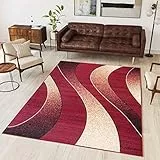 TAPISO Dream Teppich Wohnzimmer Modern Wellen Streifen Rot Creme Leicht Meliert Schlafzimmer Esszimmer Gästezimmer ÖKOTEX 140 x 200 cm