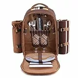 apollo walker Picknickrucksack 2 Personen Picknick Set (Set & Decke) Thermotasche Kühltaschen für Camping, Strand, Wandern Braun
