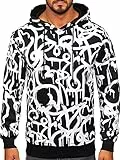 BOLF Herren Kapuzenpullover Hoodie Sweatshirt mit Kapuze Pullover Pulli Langarmshirt Freizeit Sport Fitness Outdoor Casual Style 8B1152 Schwarz-Weiß XL [1A1]